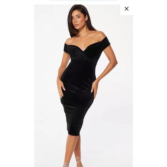 Bardot Sweetheart Neck Off Shoulder Velvet Black Dress Black Size 10/ L Formal - Picture 1 of 9